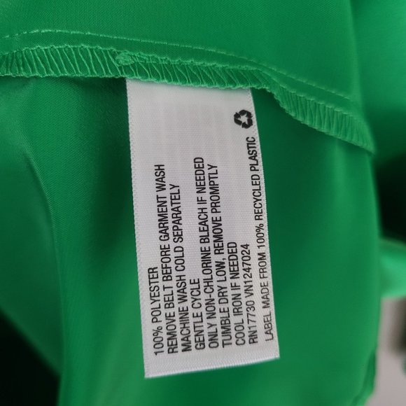 a new day Womens Mini Dress Long Sleeve Satin Green Round Neck Shift Casual M - Picture 7 of 11